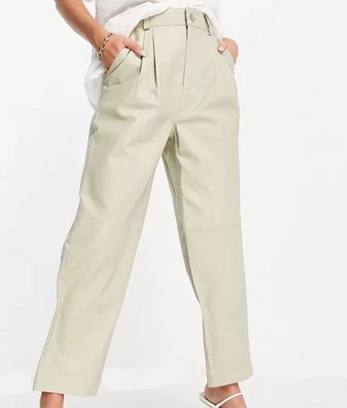 Womens Straight Beige Leather Legging