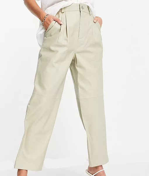 Womens Straight Beige Leather Legging