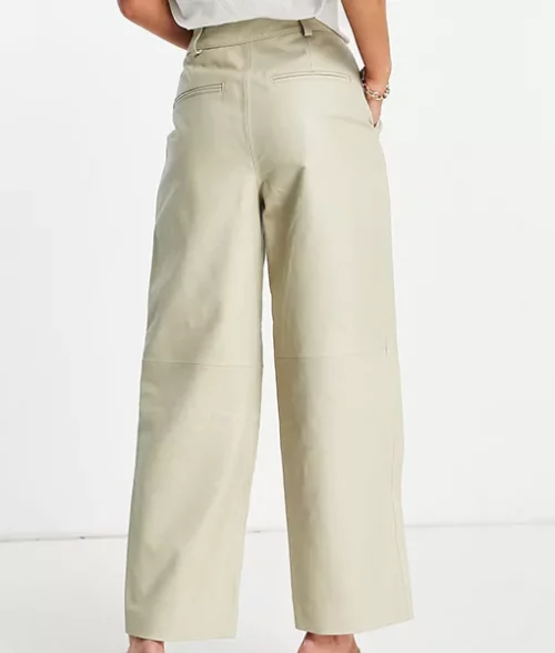 Womens Straight Beige Leather Legging