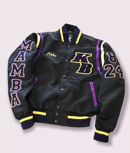 Kobe Bryant Black Mamba Varsity Jacket - Black Lakers Jacket | Men's Leather Jacket - Front View