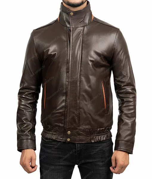 Avenger Brown Leather Bomber Jacket | TLC