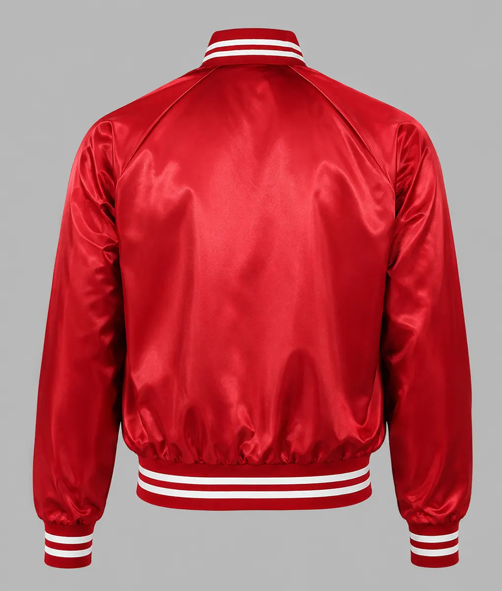 BUKIS Black and Red Varsity Satin Jacket - Red Back