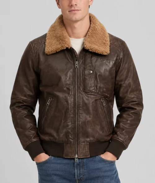 Julius Removable Collar Brown Jacket - Front