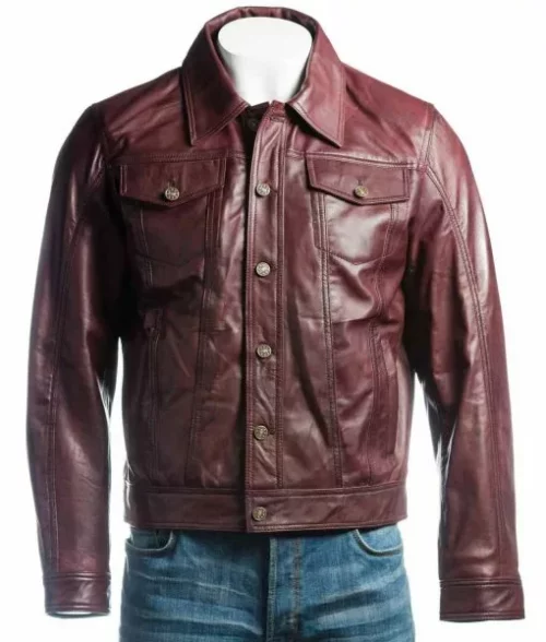 Exo Burgundy Leather Trucker Jacket