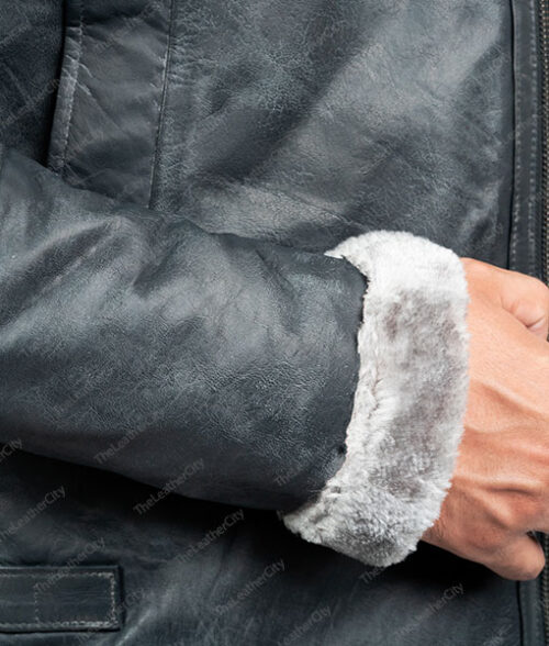 Men's Grey Shearling Jacket With Hood