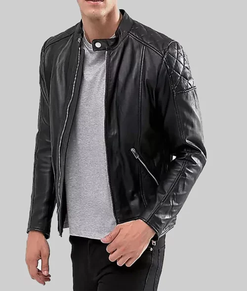 Mens Stylish Black Cafe Racer Jacket