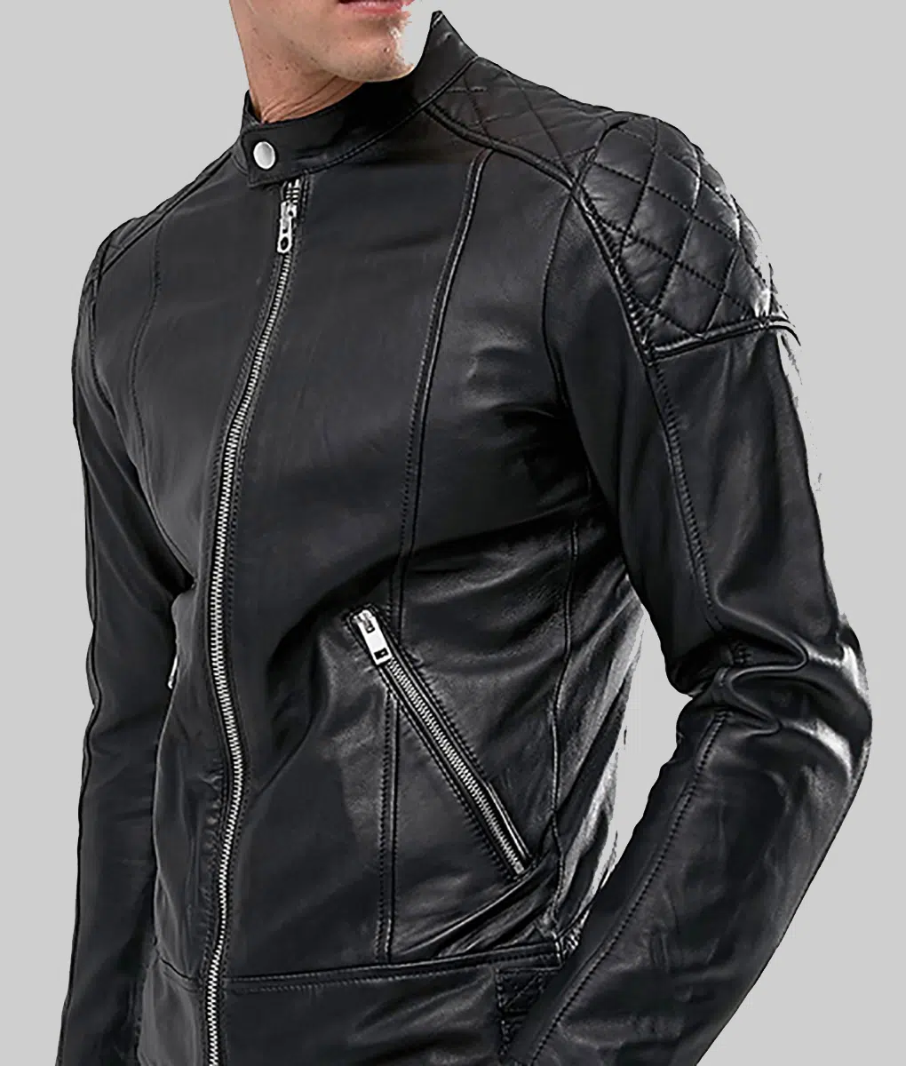 Mens Stylish Black Cafe Racer Jacket