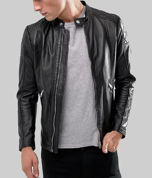 Mens Stylish Black Cafe Racer Jacket