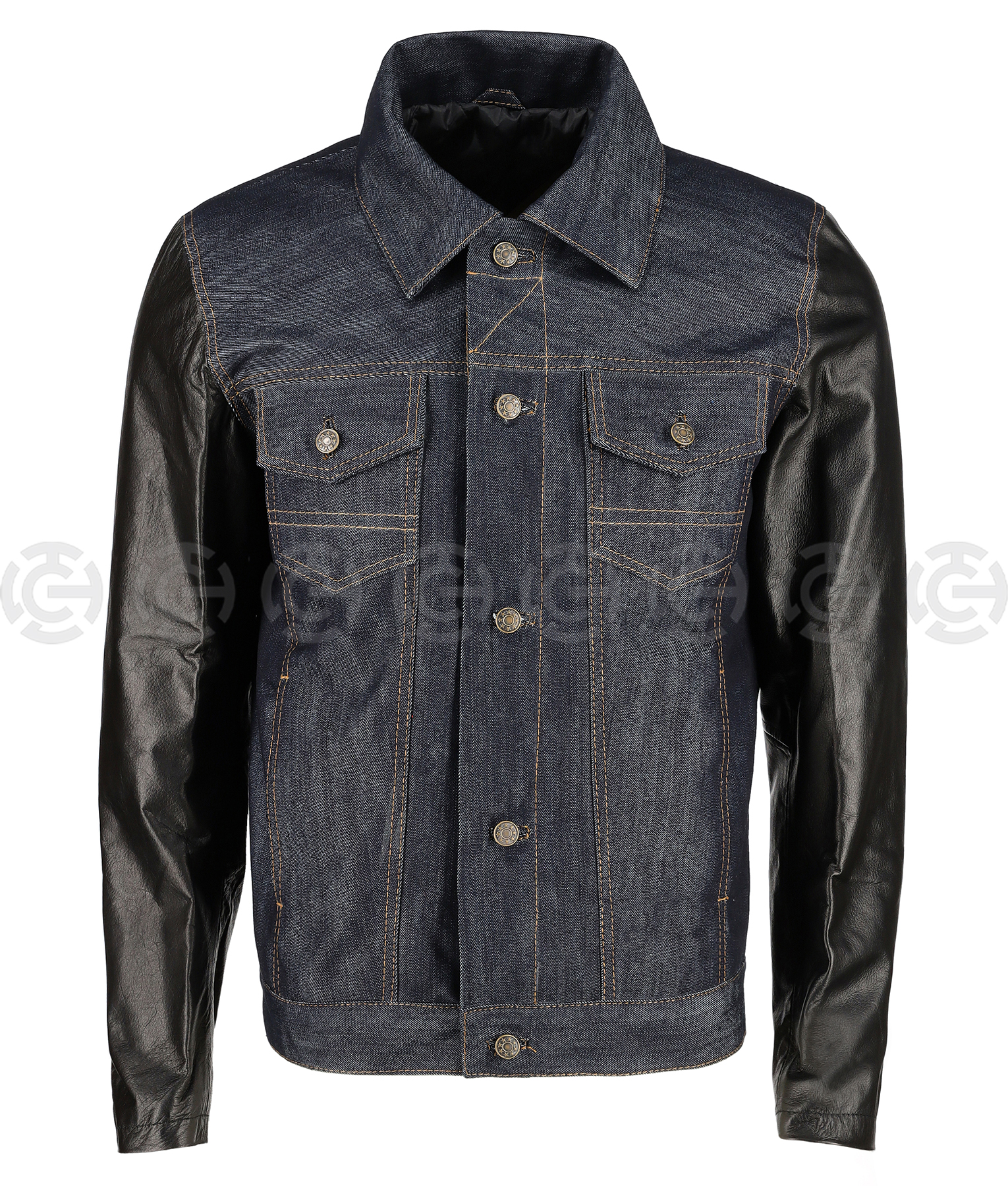 Mens Denim Jacket with Leather Sleeves 1
