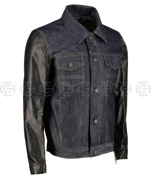 Men&rsquo;s Denim Jacket with Leather Sleeves
