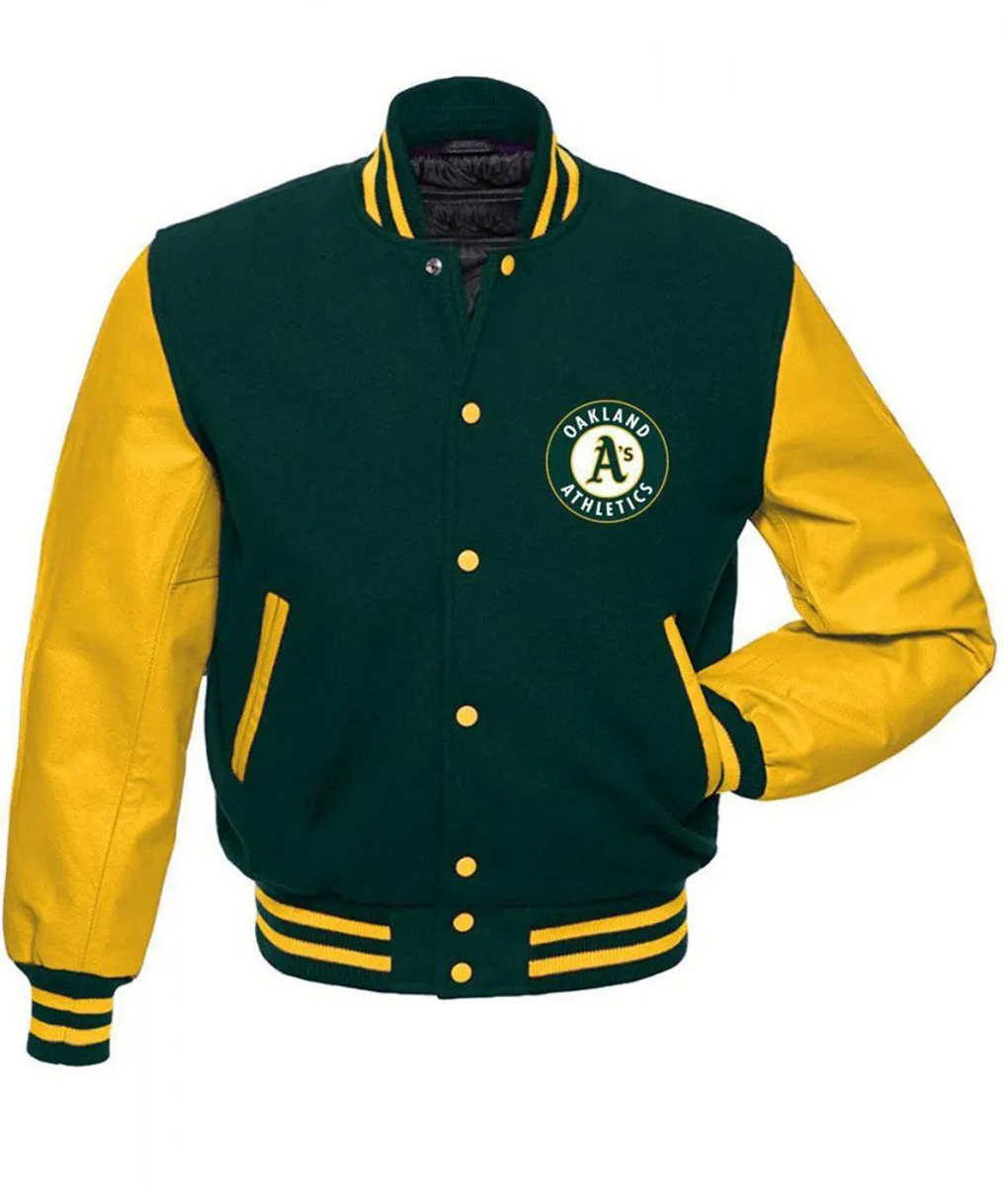 Oakland Athletics MLB Yellow and Green Letterman Jacket | TLC