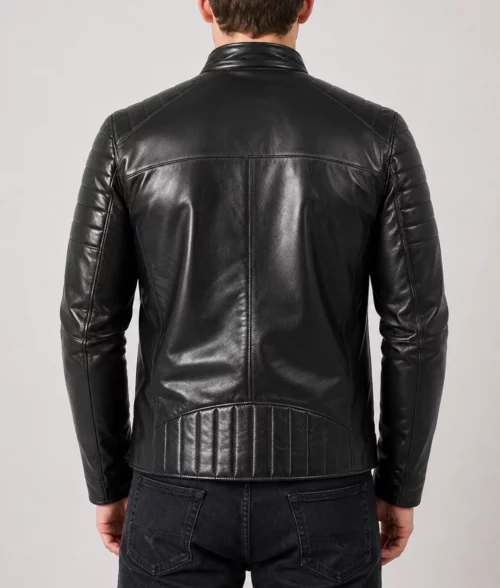 Men's Padded Leather Biker Jacket - Back