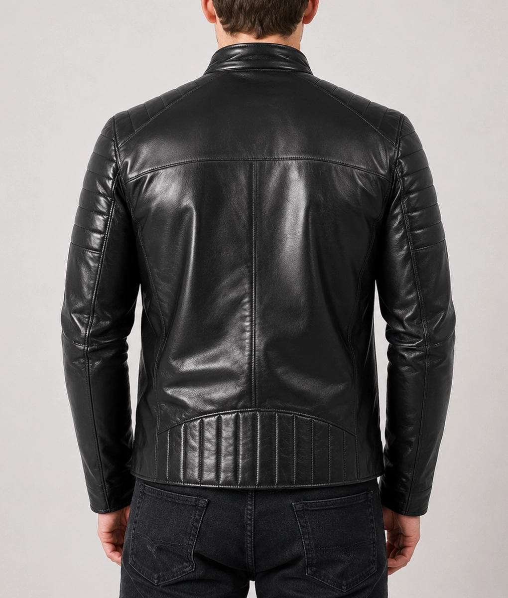 Men's Padded Leather Biker Jacket - Back