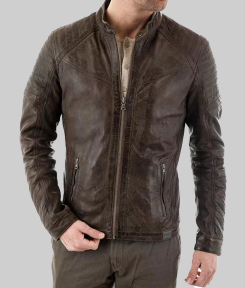 Men’s Quilted Shoulder Brown Jacket-FrontView
