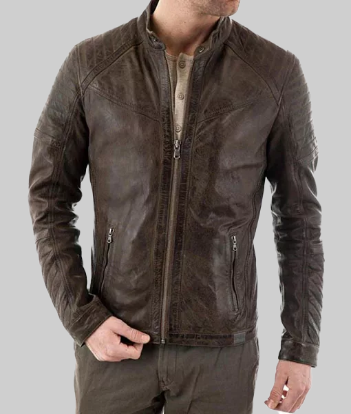 Men&rsquo;s Quilted Shoulder Brown Jacket-FrontView