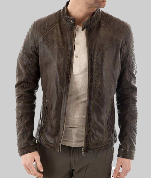 Men’s Quilted Shoulder Brown Jacket-FrontView1