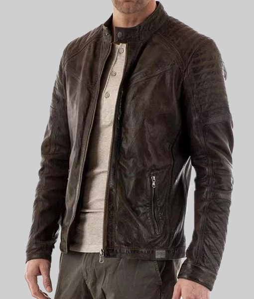 Men&rsquo;s Quilted Shoulder Brown Jacket-SideView
