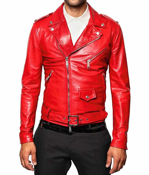 Bulky Red Biker Leather Jacket