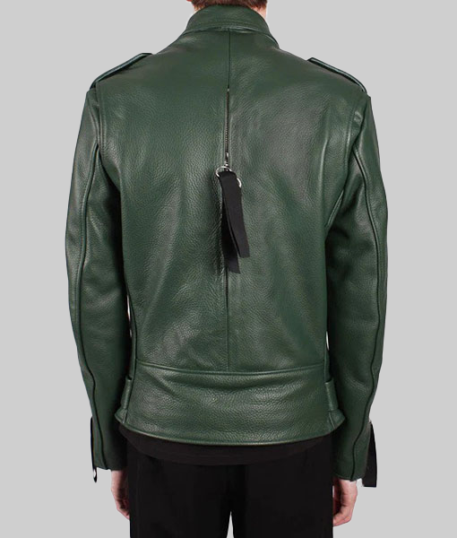 Classic Green Leather Jacket-BackView