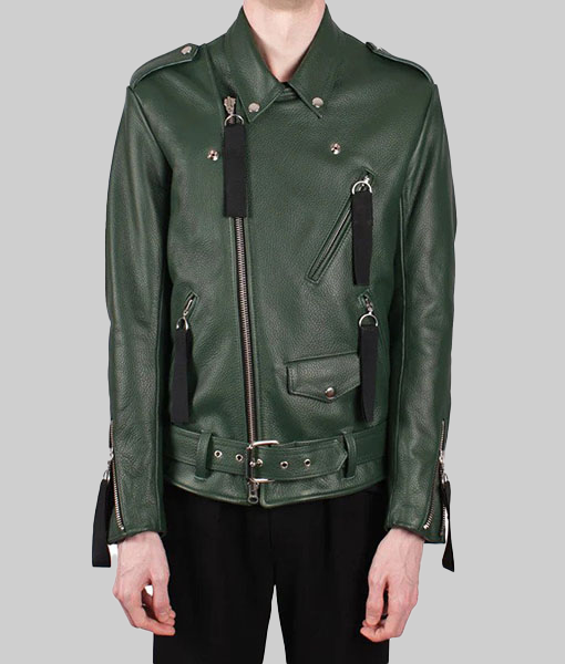 Classic Green Leather Jacket-FrontView2