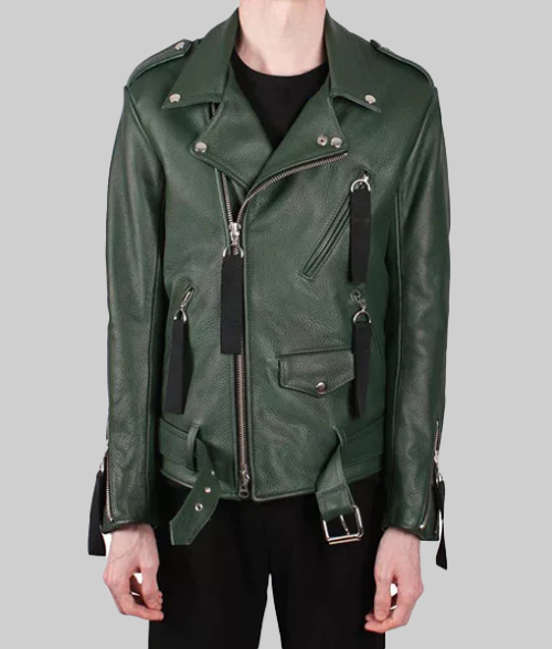 Classic Green Leather Jacket-FrontView1