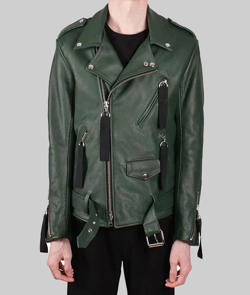 Classic Green Leather Jacket-FrontView1
