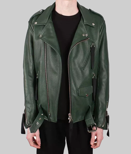 Classic Green Leather Jacket-FrontView2