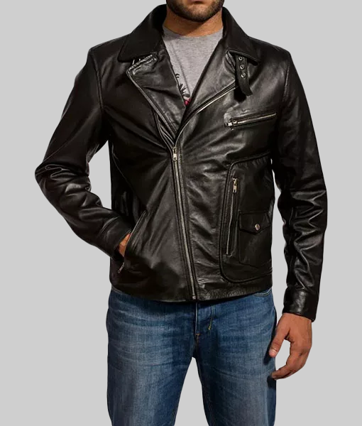 Franco Black Leather Double Rider Jacket-FrontView