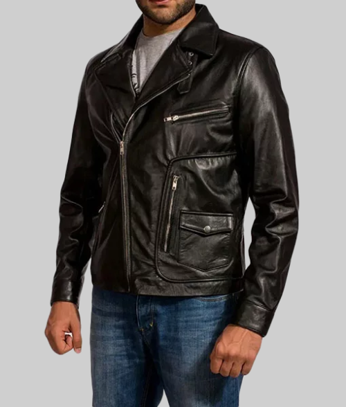 Franco Black Leather Double Rider Jacket-SideView1