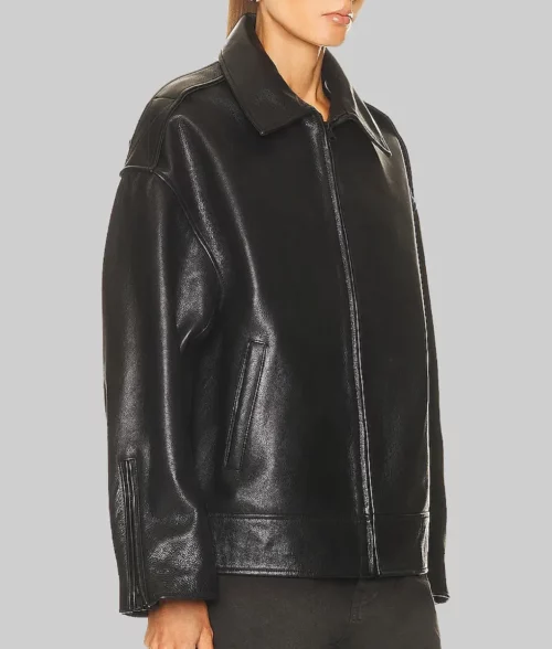 Hailey Bieber Black Leather Jacket