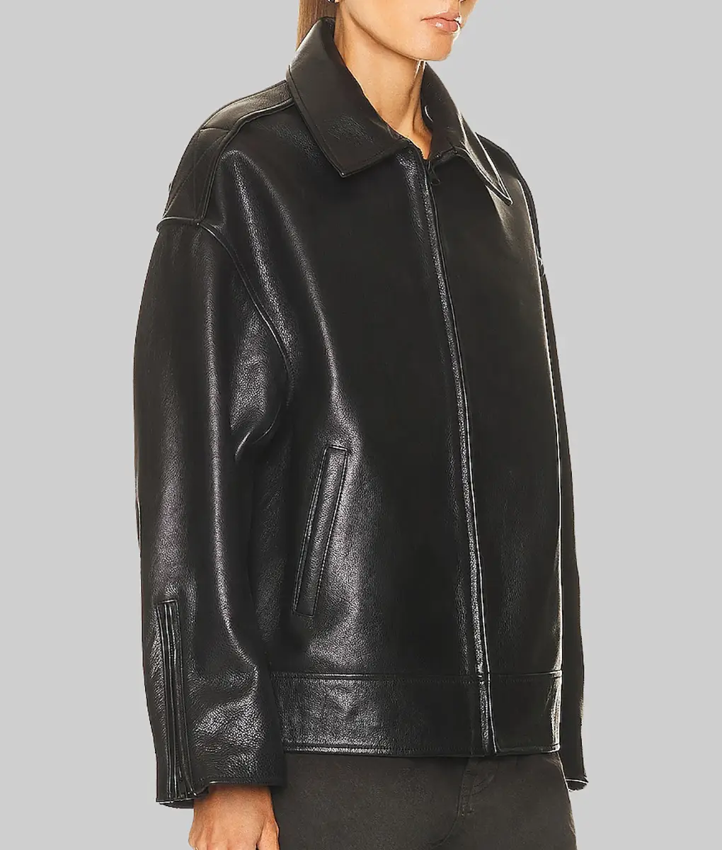 Hailey Bieber Black Leather Jacket