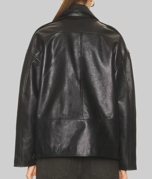 Hailey Bieber Black Leather Jacket