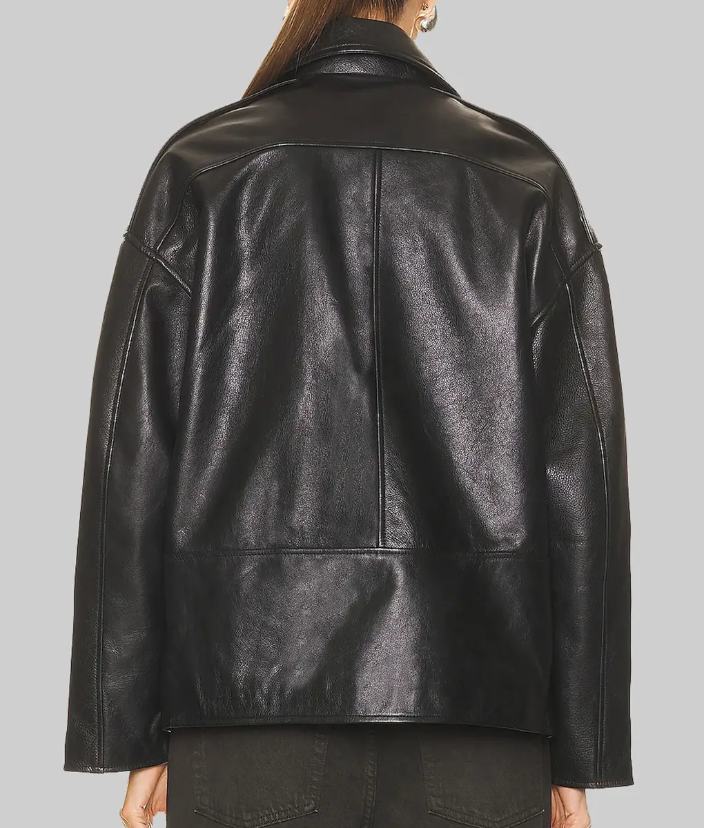 Hailey Bieber Black Leather Jacket