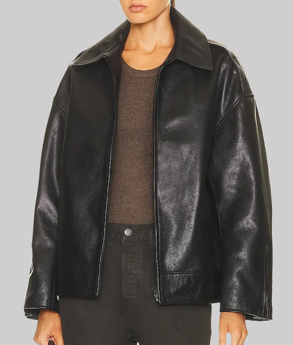 Hailey Bieber Black Leather Jacket