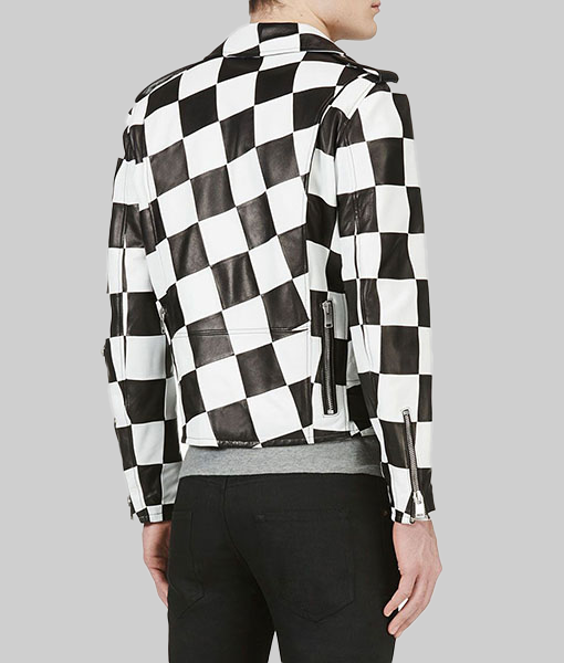 Men's Checkerboard Double Rider Motorcycle Leather Jacket | TLC