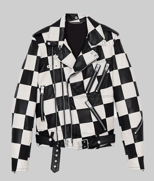 Men’s Checkerboard Leather Jacket-FrontView