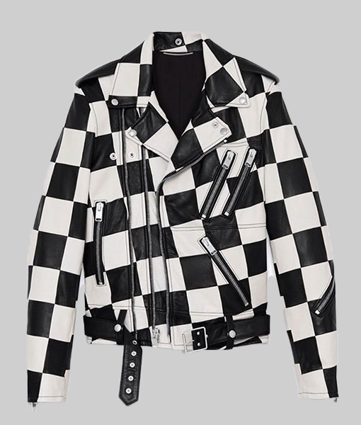 Men’s Checkerboard Leather Jacket-FrontView