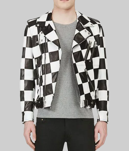 Men’s Checkerboard Leather Jacket-FrontView1