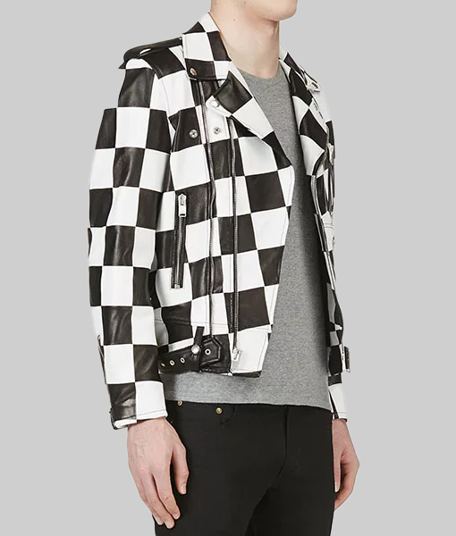 Men’s Checkerboard Leather Jacket-SideView1