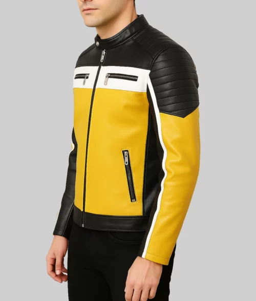 Men's Color Block Café Racer Jacket-Side View