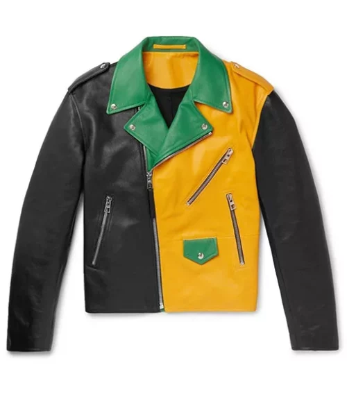 Men’s Color Block Leather Jacket