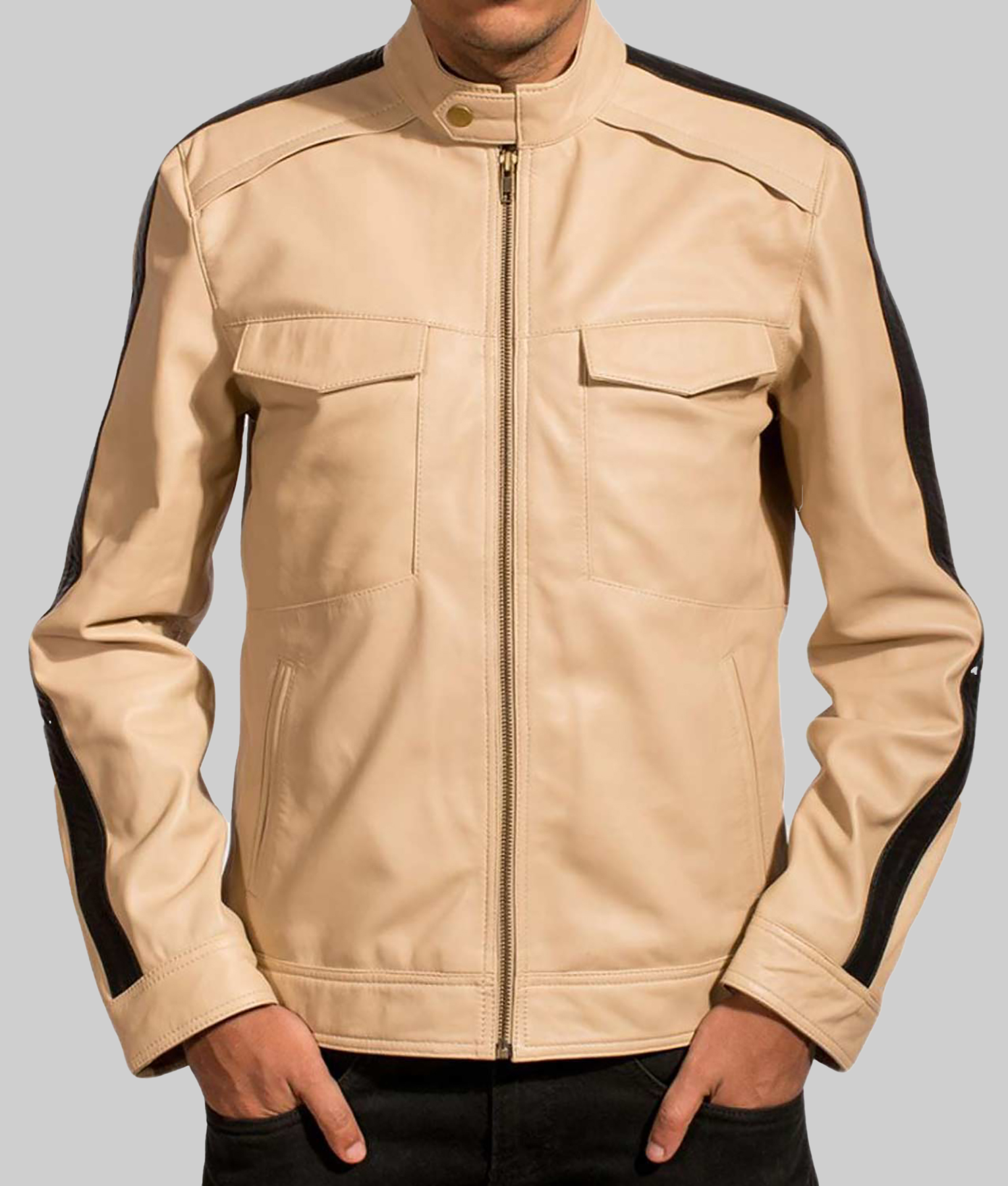 Men&rsquo;s Offwhite Caf&eacute; Racer Jacket-FrontView