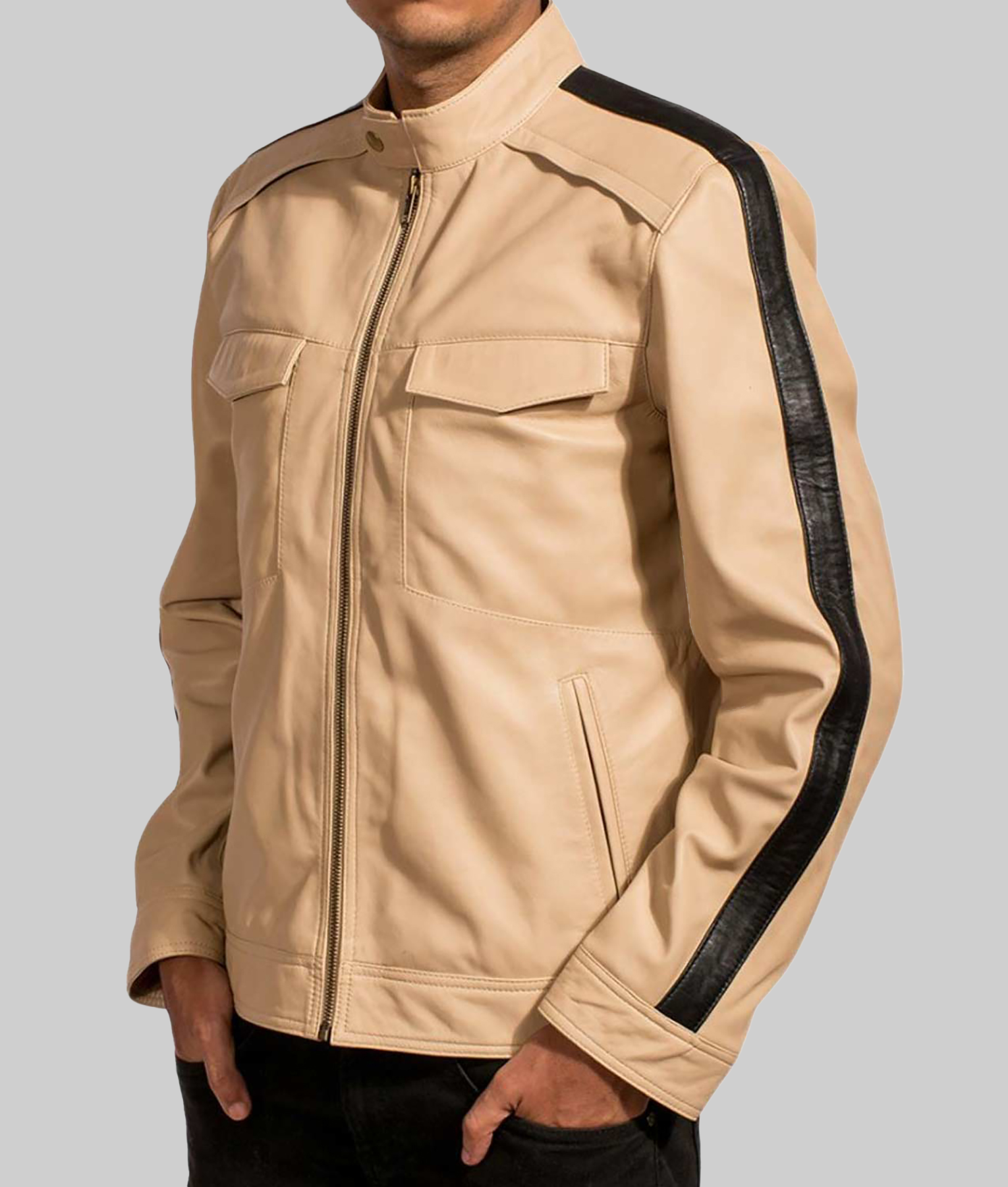 Men&rsquo;s Offwhite Caf&eacute; Racer Jacket-SideView