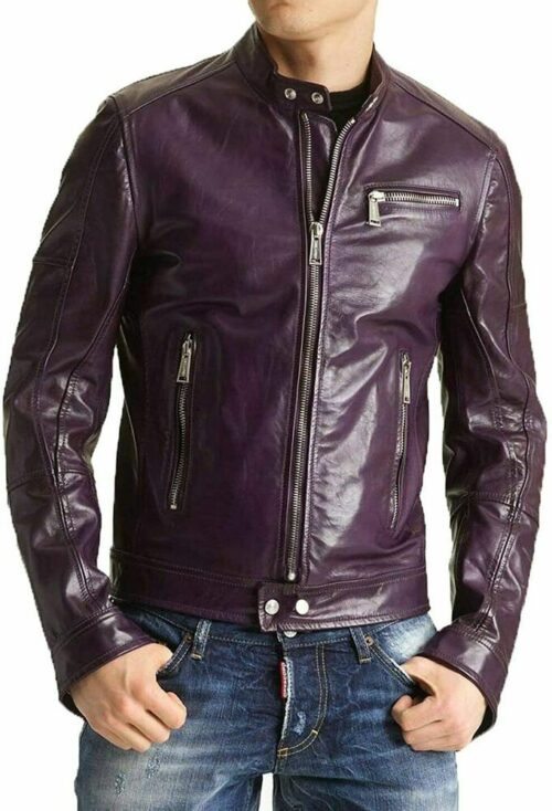 Mens Purple Casual Leather Jacket