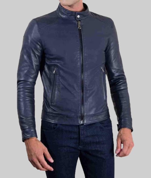 Men's Skinny Slim Café Racer Jacket-FrontView