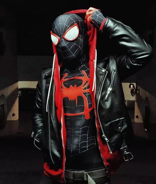 Miles Morales Into The Spider Verse Jacket - Spider Man Miles Morales Jacket | Men's Leather Jacket - Front View