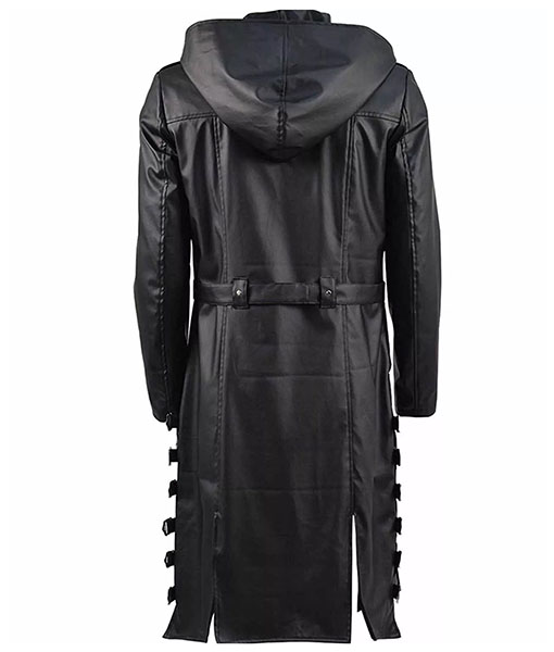 PUBG Black Hooded Trench Leather Coat | TLC