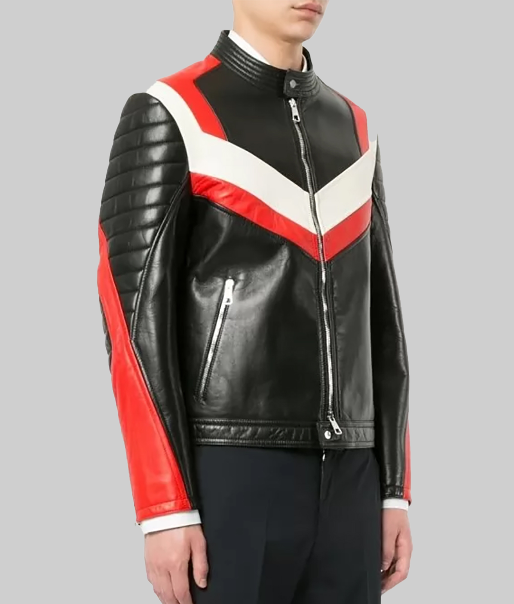 Red and White Panelled Leather Jacket-SideView
