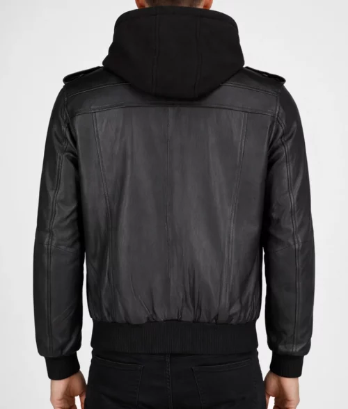 Cole Men’s Black Bomber Leather Jacket - Back
