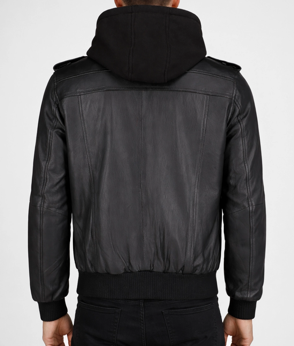 Cole Men’s Black Bomber Leather Jacket - Back